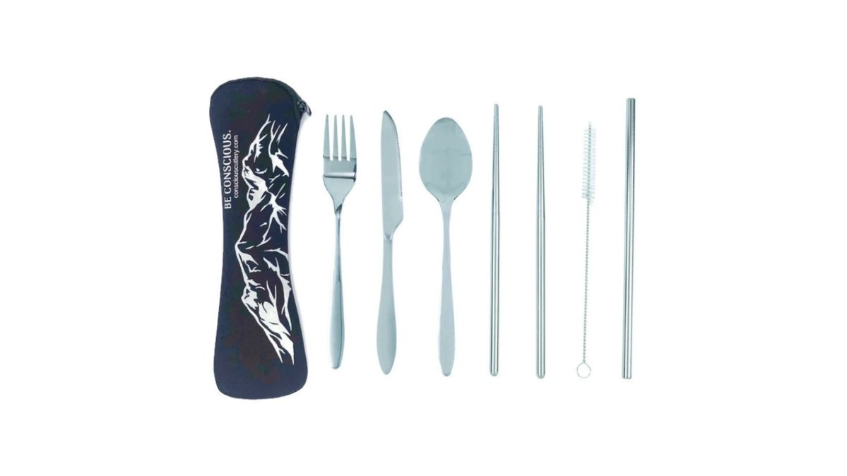 Black Mountains Travel Cutlery Set Limestone Neoprene Pouch