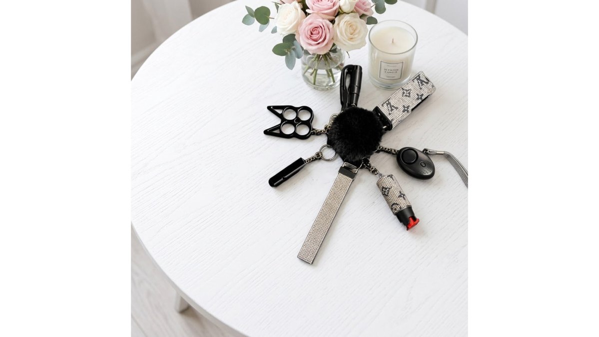Black & Silver Rhinestone Personal Safety Keychain Set – Everyday Carry