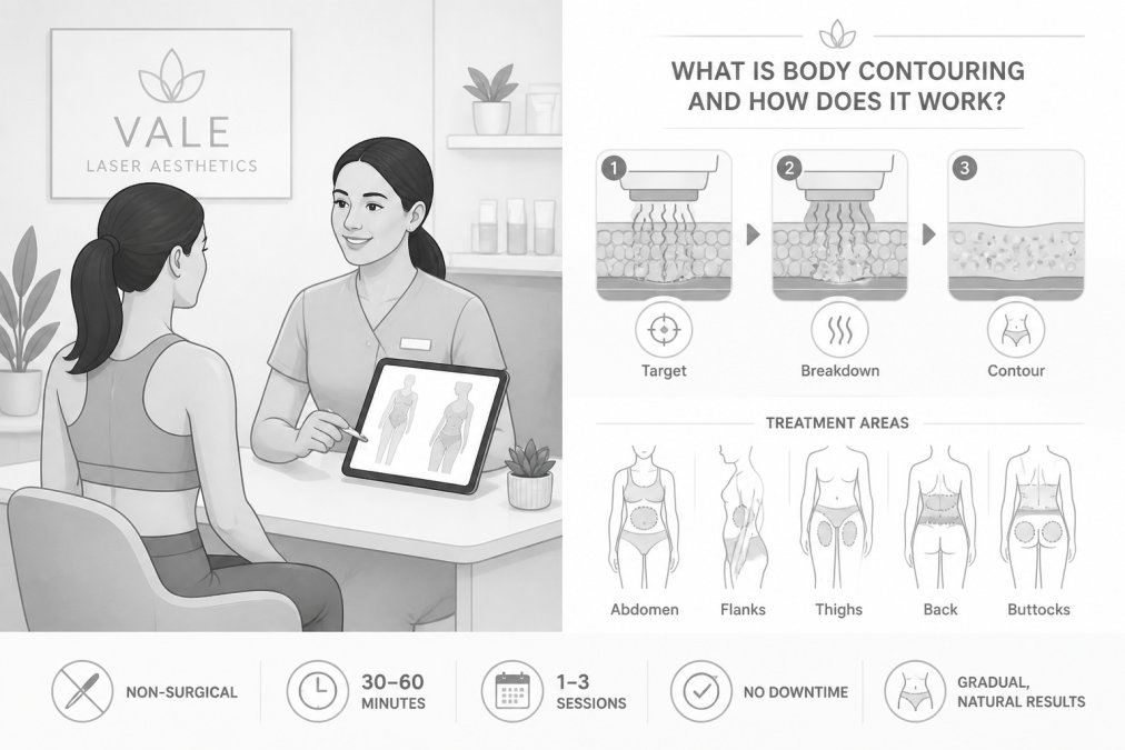 Professional aesthetics practitioner in modern clinic consultation room discussing treatment options with patient, showing expertise and warmth in natural lighting