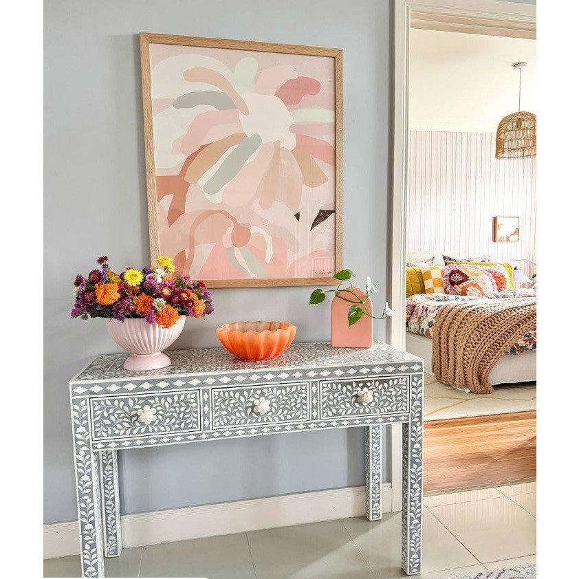 Bone Inlay Console : Floral : Grey