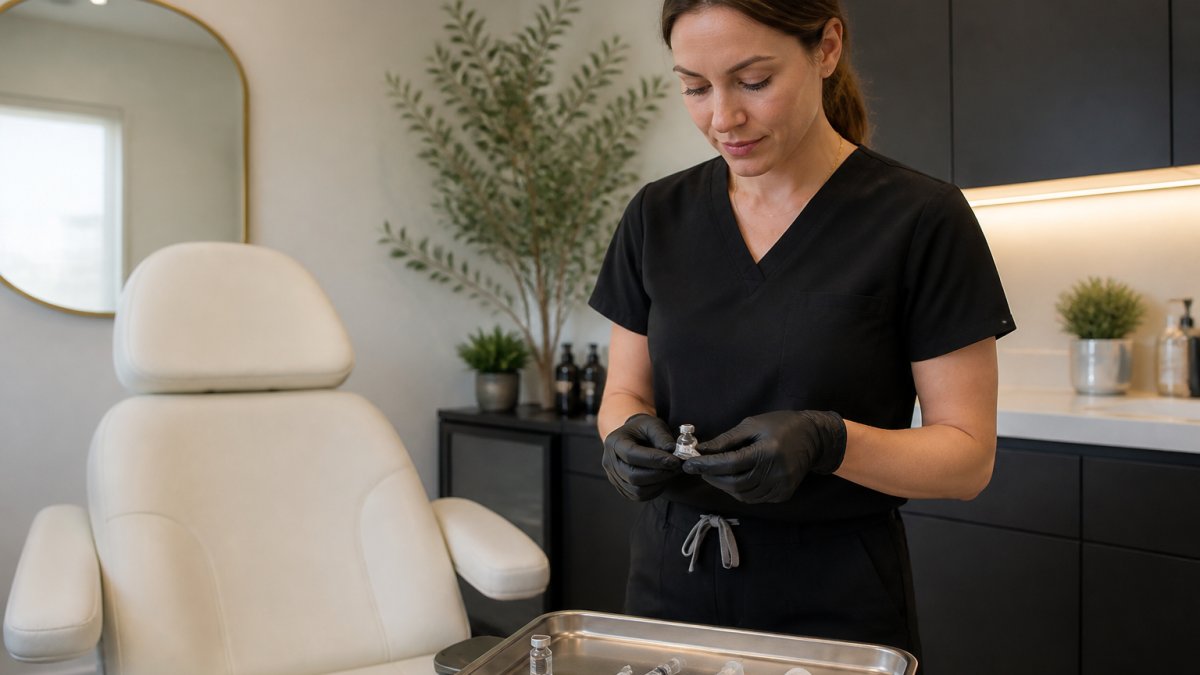Licensed medical provider preparing for a Botox appointment in Houston within a clean, professional spa clinic.