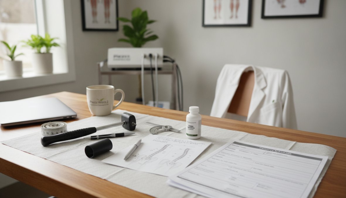 Patient sitting in a comfortable waiting room of a modern chiropractic clinic, holding paperwork and looking relaxed before their appointment, with natural light streaming through large windows