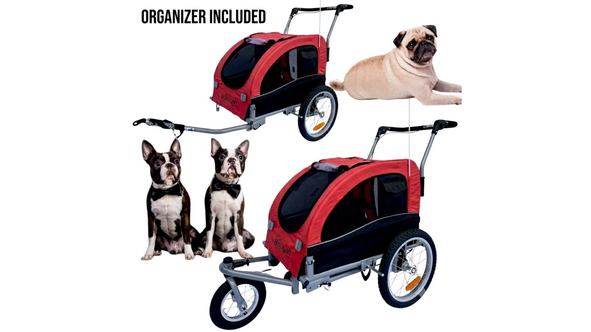 Booyah Medium Dog Stroller and Trailer Combo with Suspension - Red.