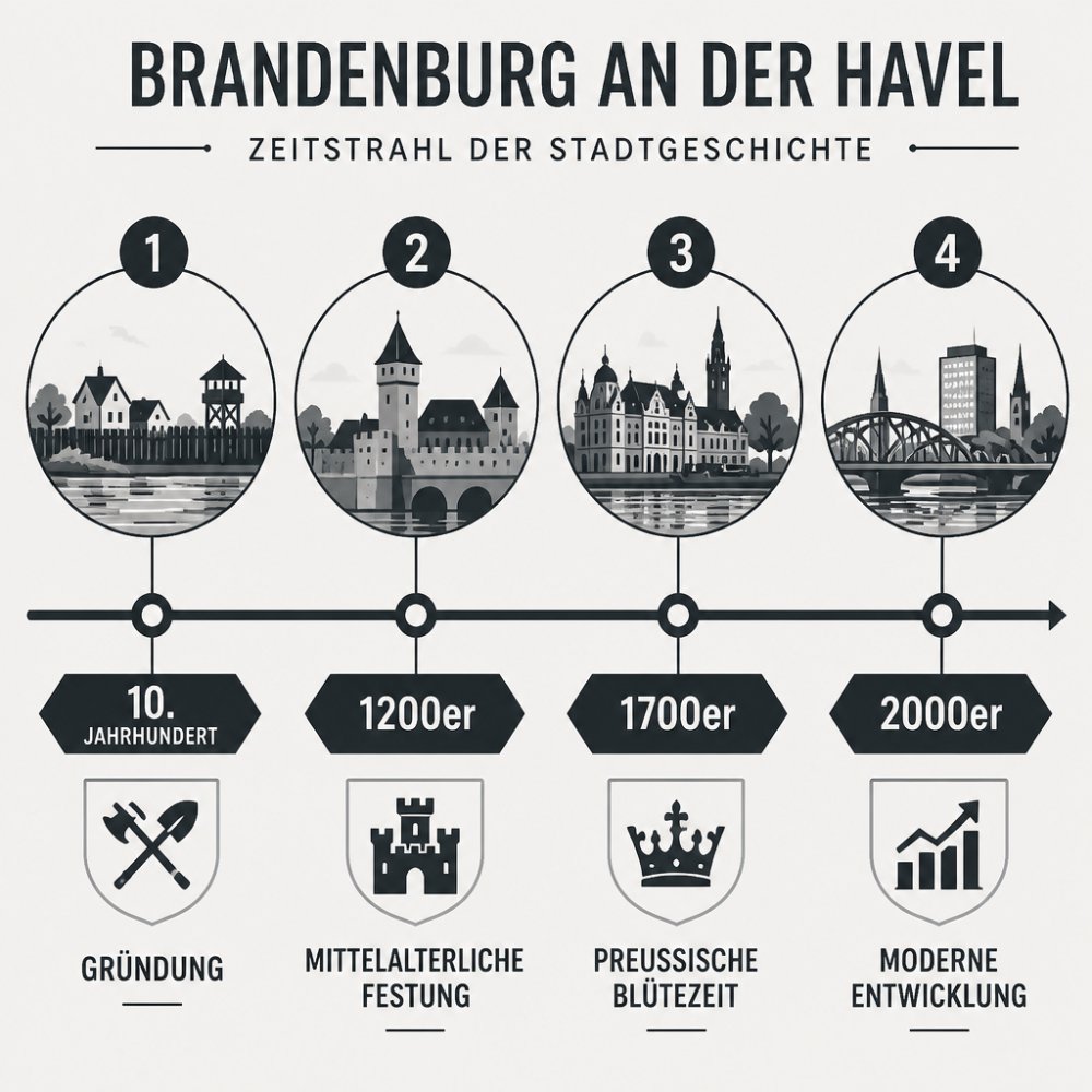Zeitstrahl der Stadtgeschichte prägt die Brandenburg an der Havel Identität mit vier Epochen von der Gründung bis zur