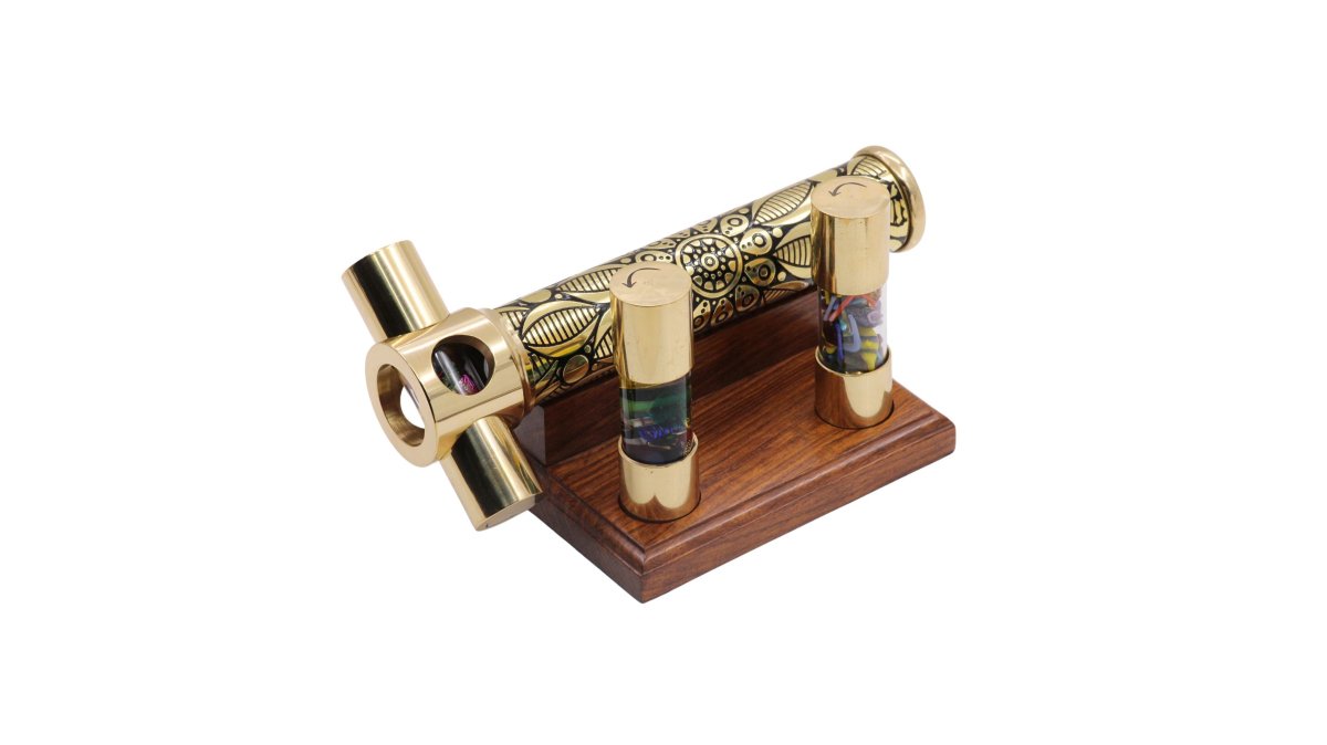 Brass Interchangeable "Brass Trio" with 3 DIY Fillable Cells and Wooden display stand By USA Artist Karl Schilling. KTU Exclusive.