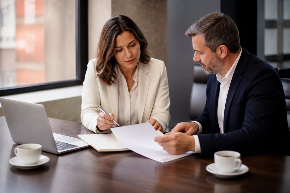 Step-by-step flowchart for negotiating and breaking a commercial lease at a business meeting table