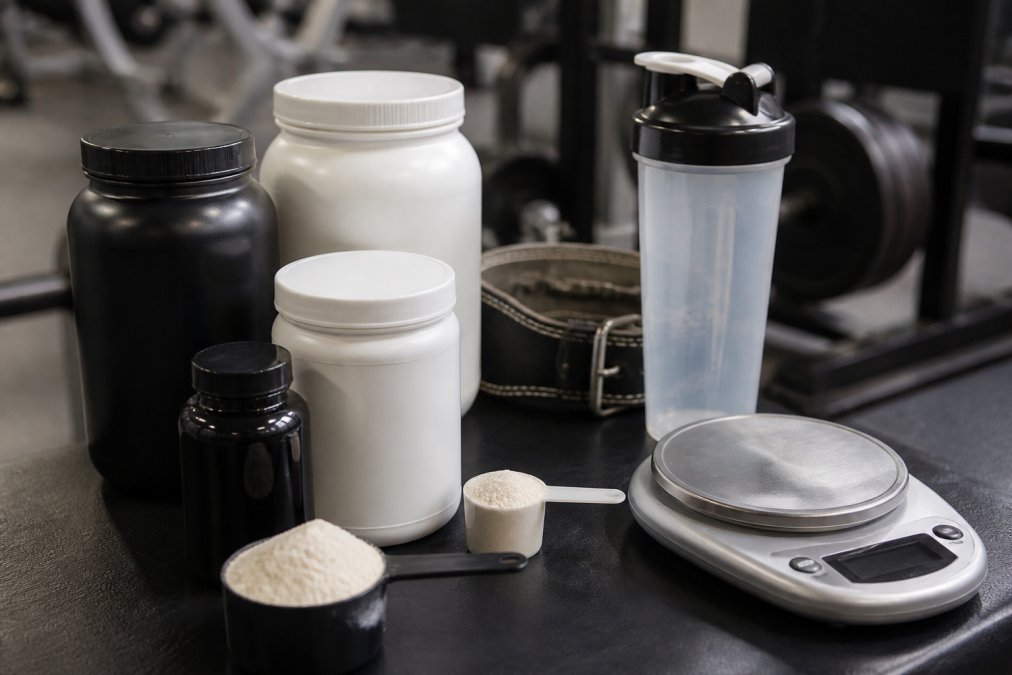 Infographic showing a budget-friendly step-by-step guide to organizing and measuring supplement stacks for fitness.