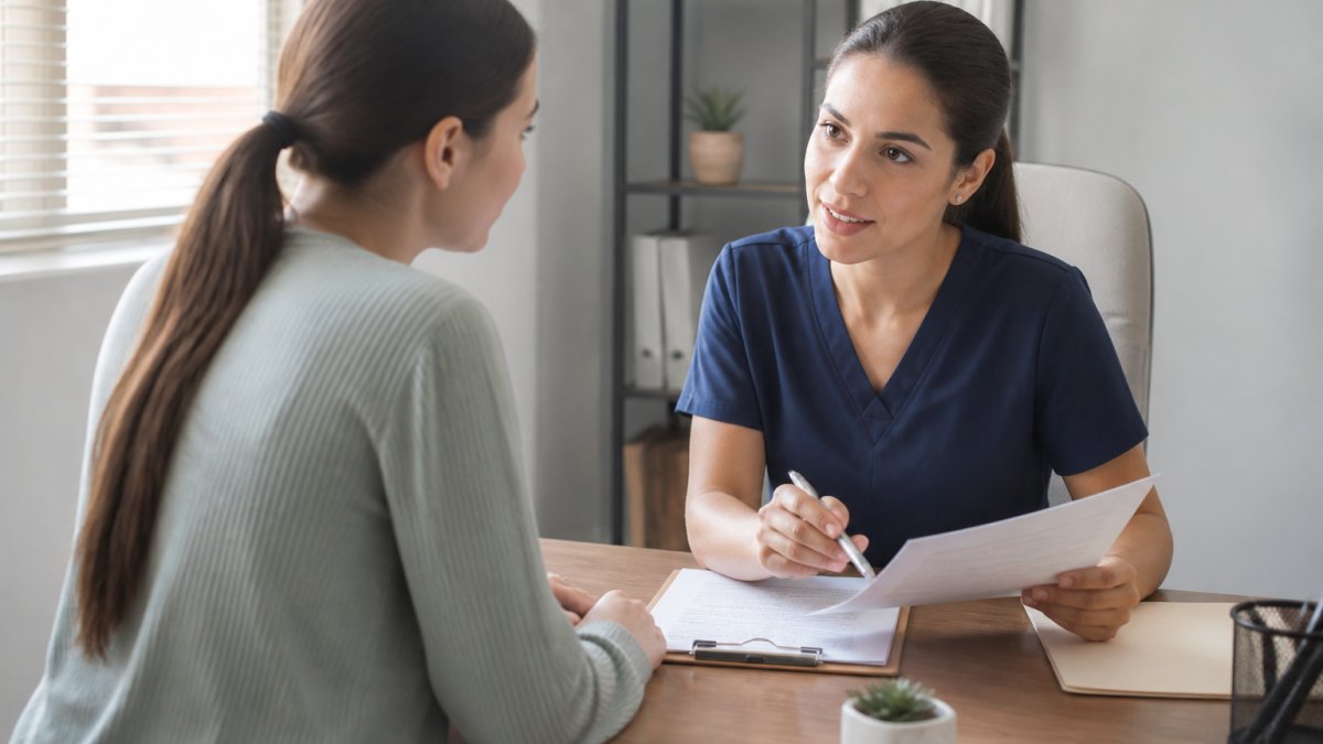 Professional demonstrating how to budget with irregular income technique in modern clinical setting with natural lighting