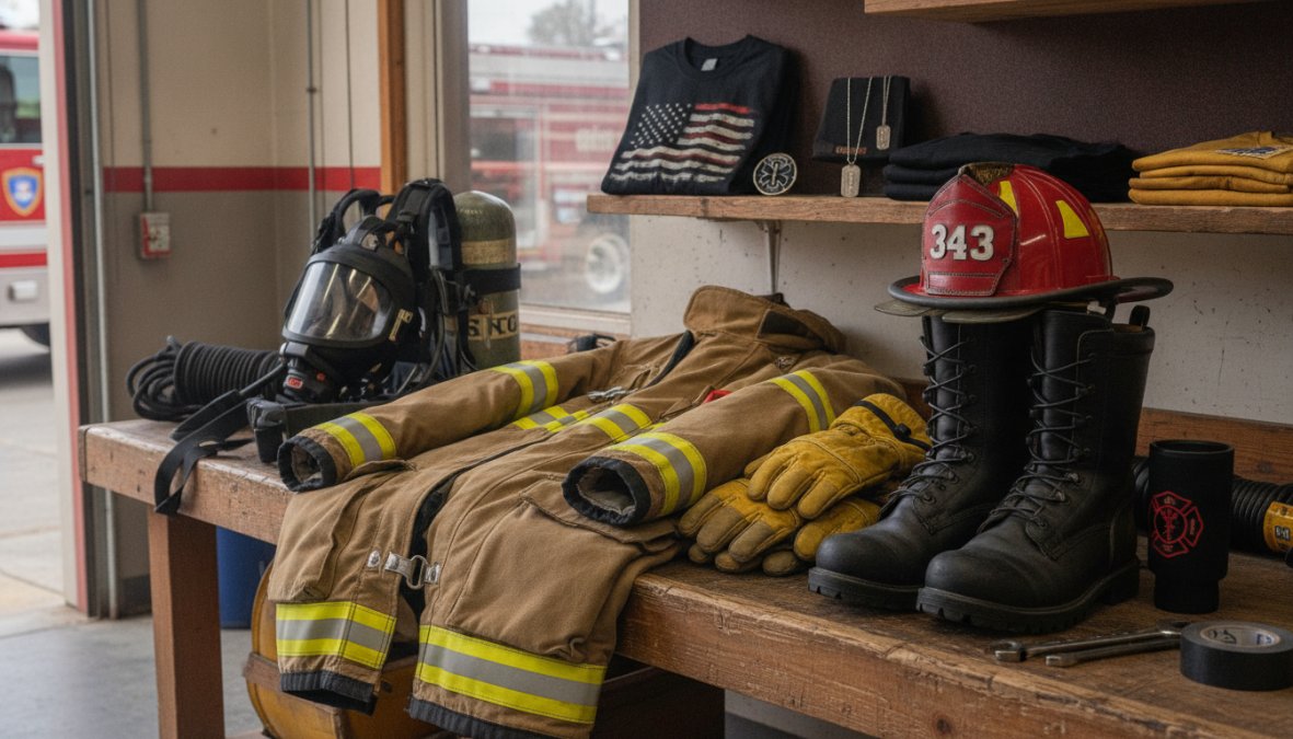 Professional illustration showing Close for firefighter gear
