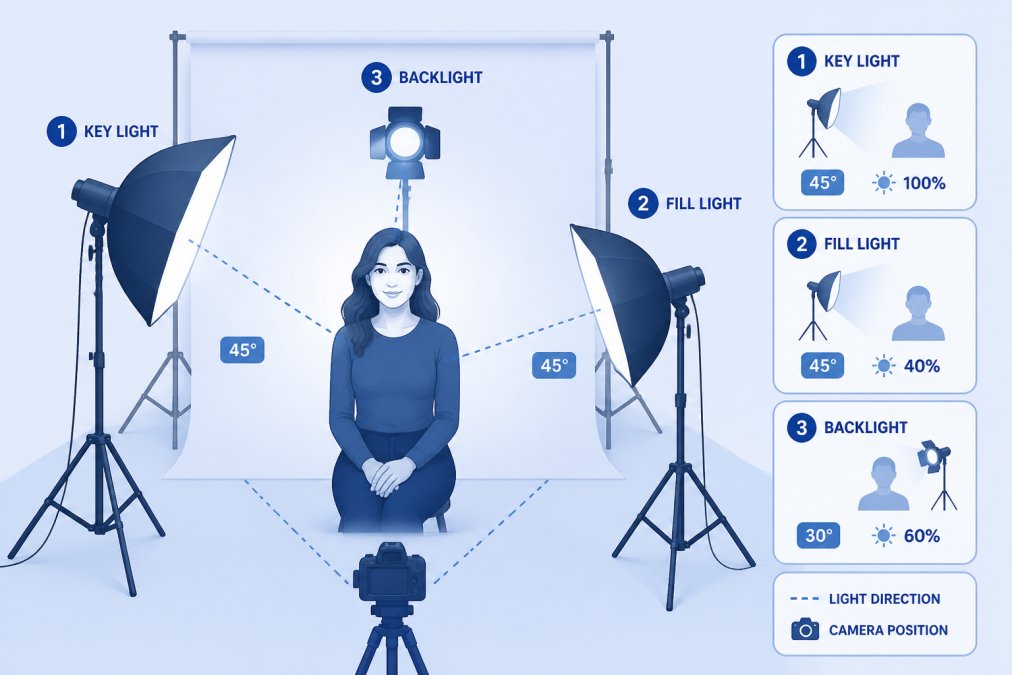 Professional illustration showing studio lights