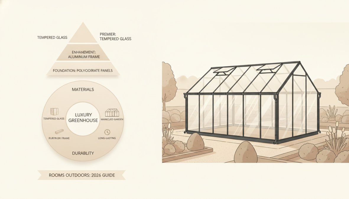 Professional illustration showing luxury outdoor greenhouse