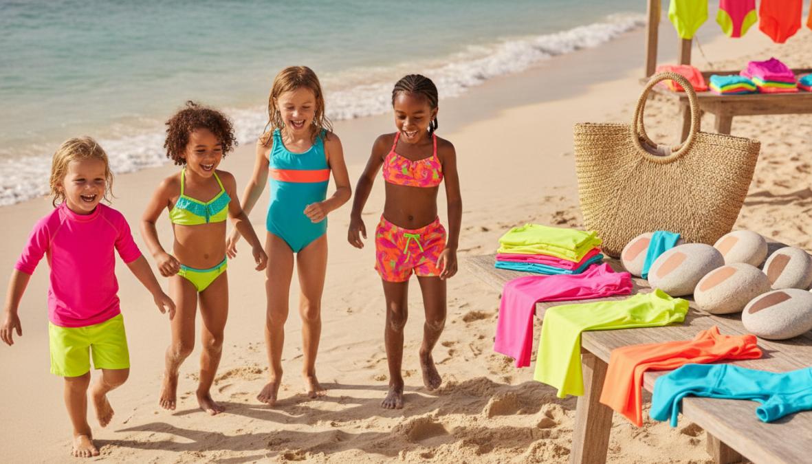 Professional illustration showing Children for buy neon swim sets online