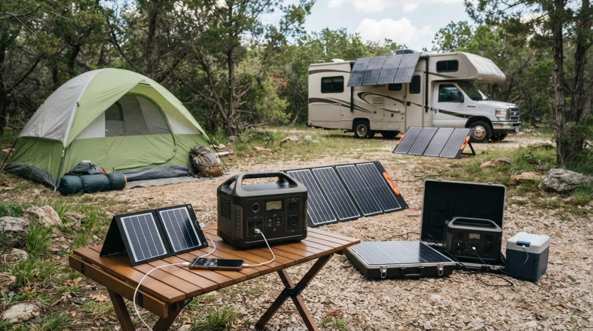 Professional illustration showing solar and portable and power concepts for portable solar power kits