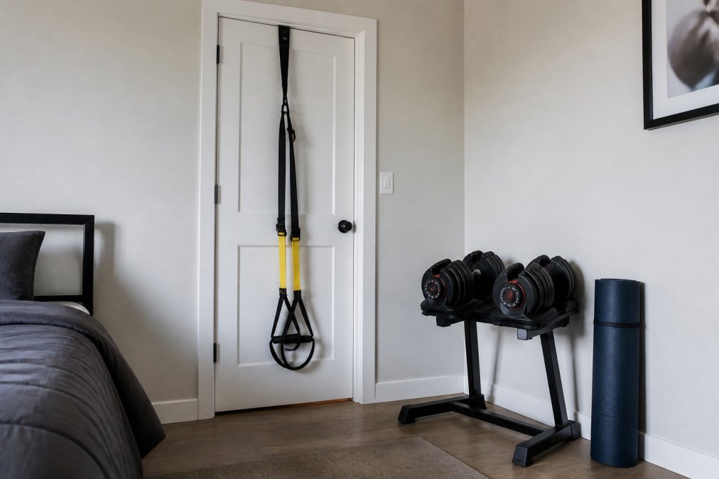 Professional illustration showing compact and apartment and bedroom concepts for quality fitness gear