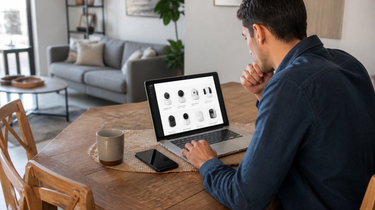 Flowchart illustrating the step-by-step process for choosing and purchasing a reliable home security system online.
