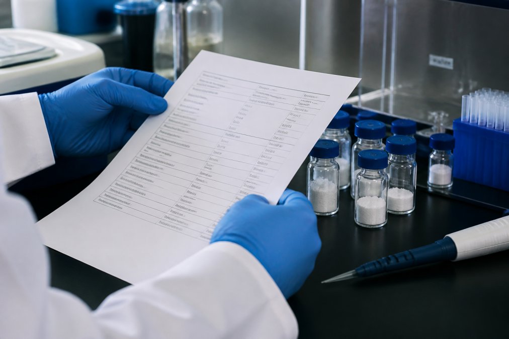 Professional illustration showing Close, Certificate, Analysis for research grade peptides
