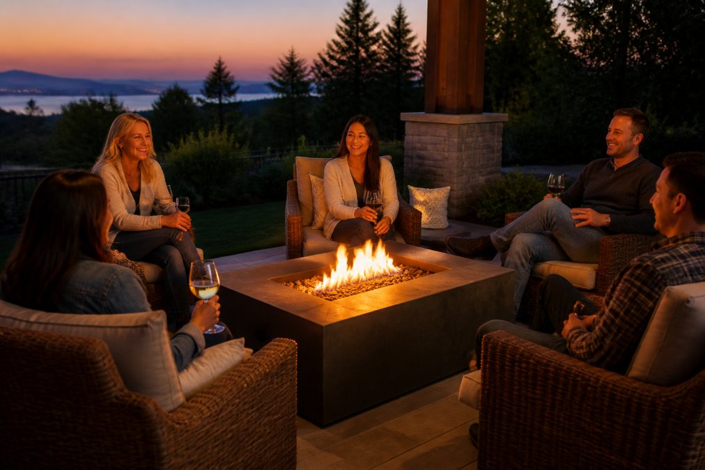 Infographic comparing key durability features of top weather tested fire pits for backyard patios