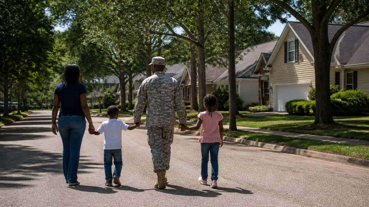 Infographic mapping residential neighborhoods, school districts, and commute times for buying a home near Shaw Air Force Base