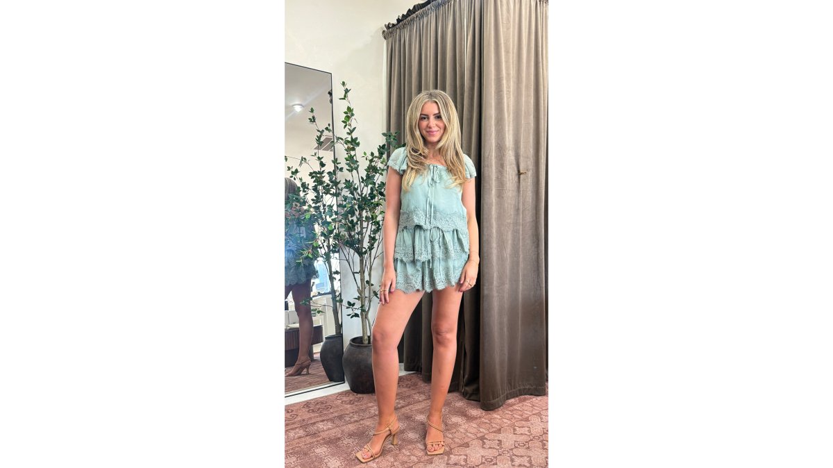 Camille Sage Lace Cap Sleeve Top