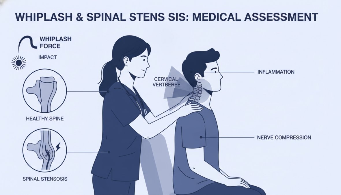 Professional illustration showing Can a car accident cause spinal stenosis?