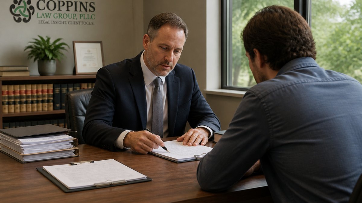Attorney reviewing legal strategy with a client to discuss if a felony charge be reduced to a misdemeanor
