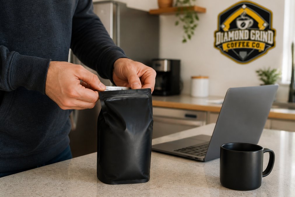 Step-by-step diagram showing the process to purchase a single bag of coffee through an online store portal