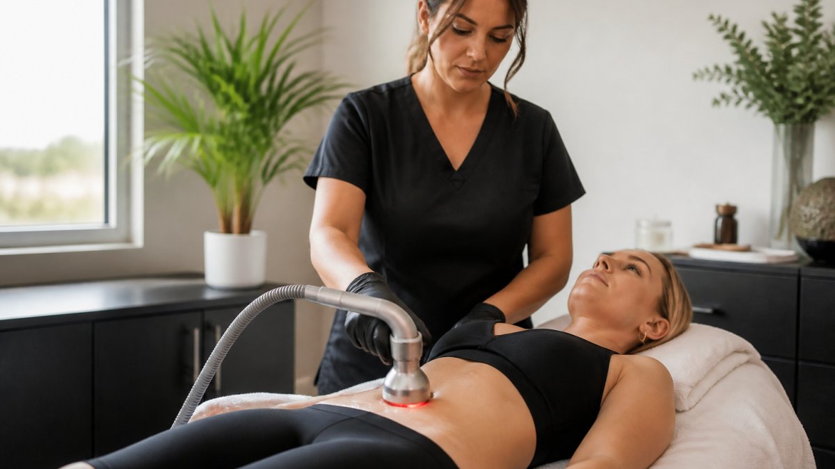 Professional demonstrating can I work after laser lipolysis technique in modern clinical setting with natural lighting