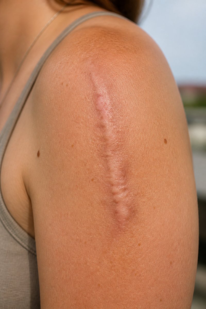 Infographic showing how can you get scar camouflage on old scars by comparing skin texture and pigmentation.