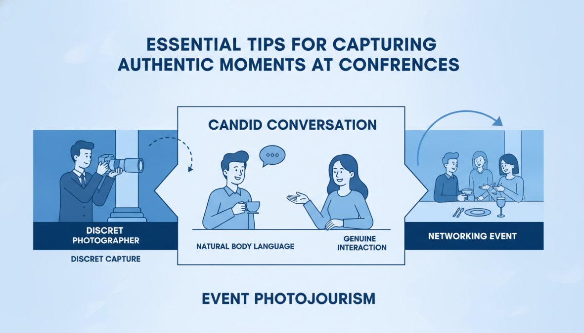 Expert tips illustration for candid photography for corporate conferences