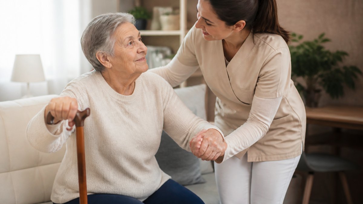 Infographic flow showing how caregiving by kathy supports elderly patients with daily needs and dignity in the home.
