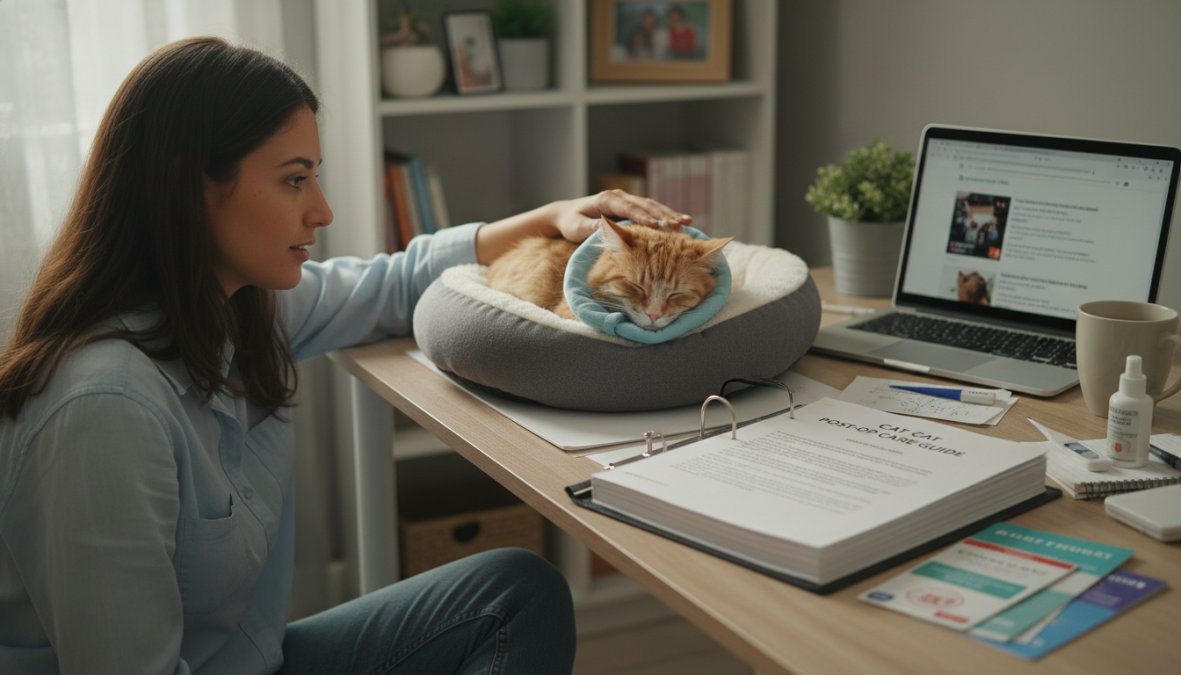 Visual roadmap for cat and resting and comfortably concepts for cat neuter procedure