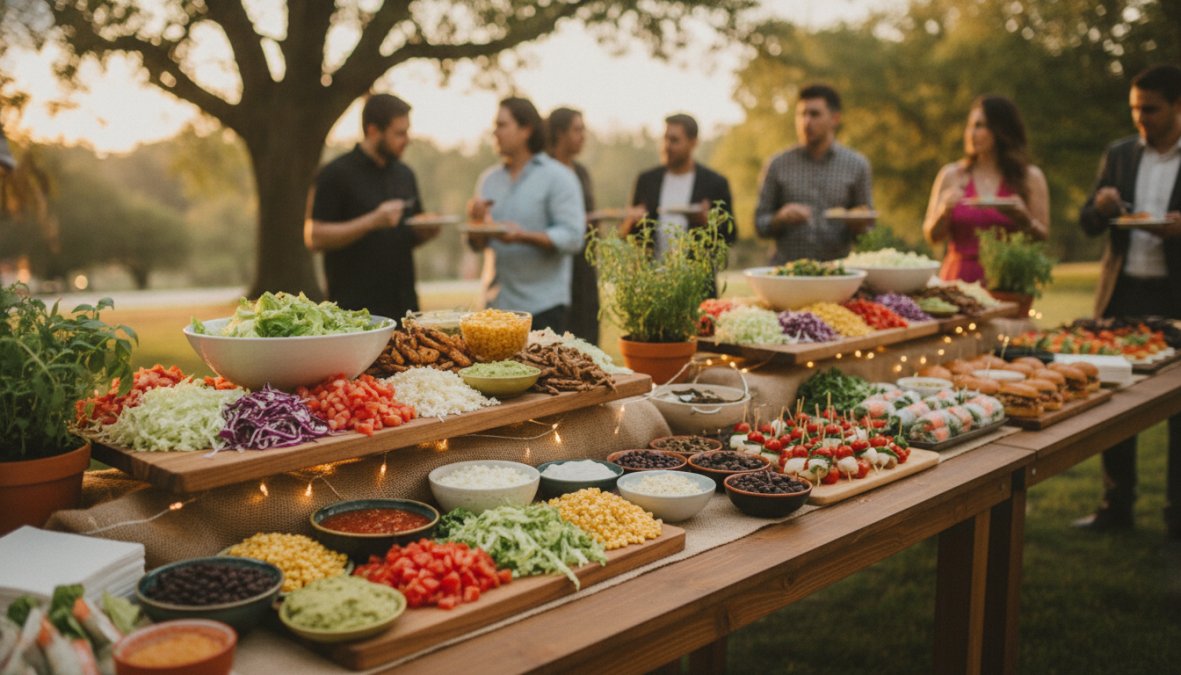 Professional illustration showing beautifully and arranged and taco concepts for catering alternatives