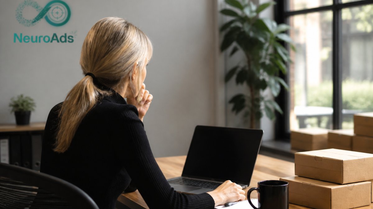 E-commerce manager reviewing real-time campaign analytics and performance metrics on desktop monitor in modern office with natural lighting