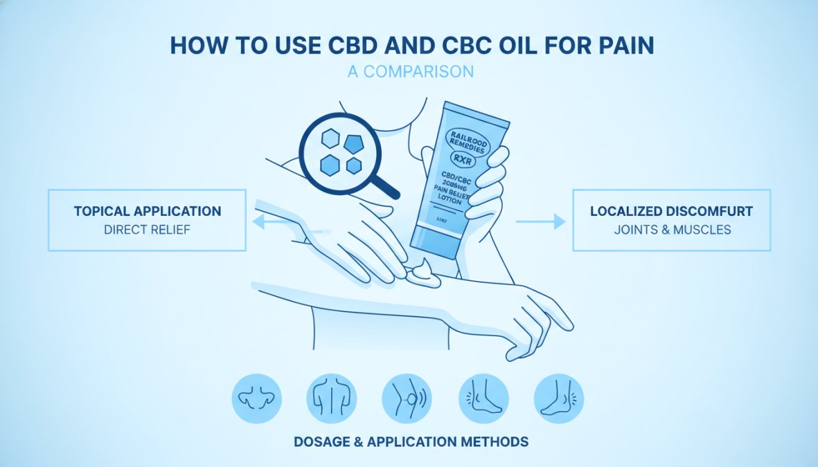 Person applying CBD/CBC lotion to their hand and wrist, showing proper topical application technique with the product bottle visible on a white surface