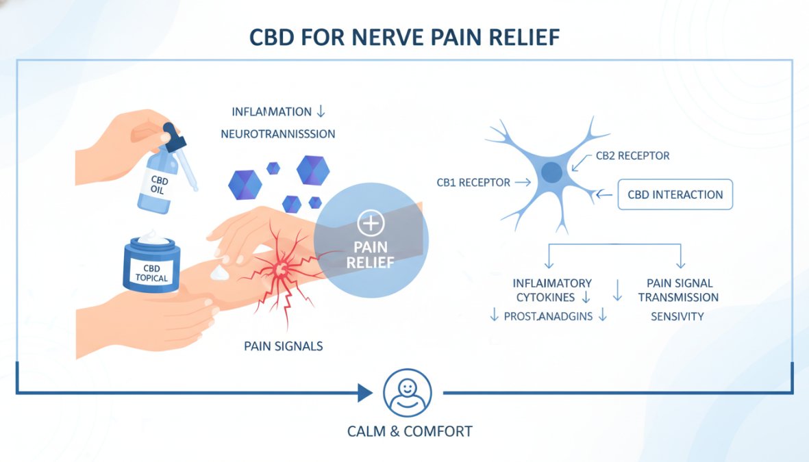 Professional illustration showing cbd for nerve pain relief