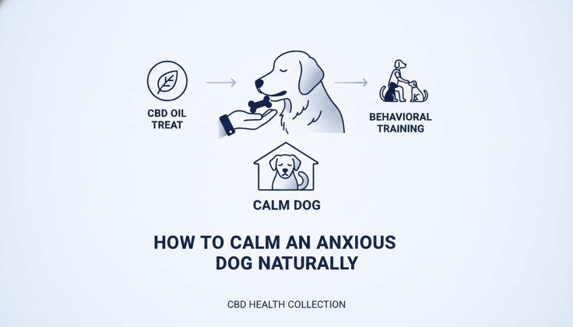 A calm dog receiving CBD oil treat from an owner's hand in a relaxed home environment, showing a peaceful interaction between pet and owner