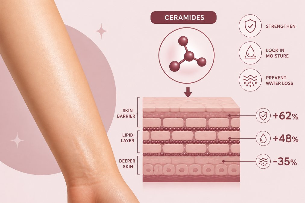 Close-up of a person's forearm showing healthy, hydrated skin with visible smoothness and a subtle natural glow under soft diffused lighting