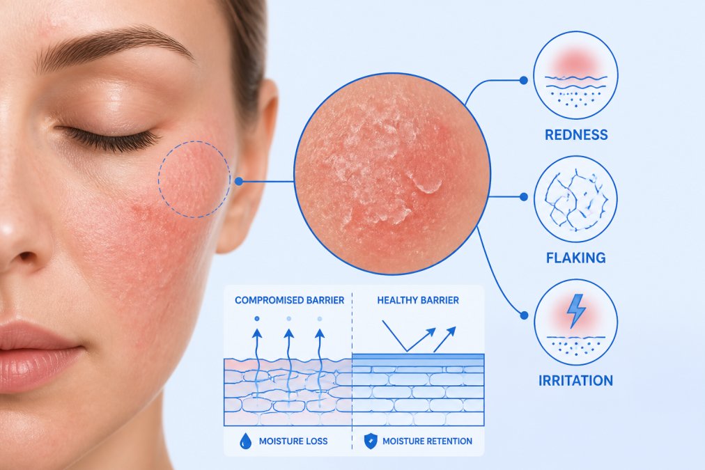 Professional illustration showing ceramide skincare for compromised skin barrier