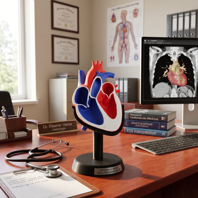 3d printed fetal heart model and stand printed in three colors