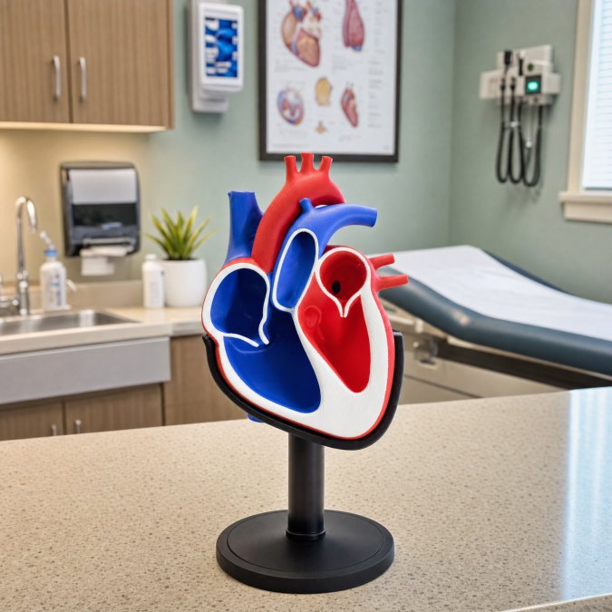 3d printed fetal heart model and stand printed in three colors