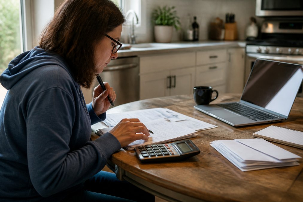Infographic showing the process for calculating chapter 7 income limits using financial documents and a calculator
