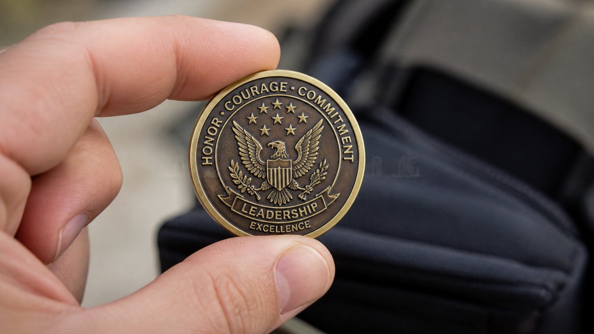 Diagram comparing font sizes and engraving legibility on small metal coins held in hand