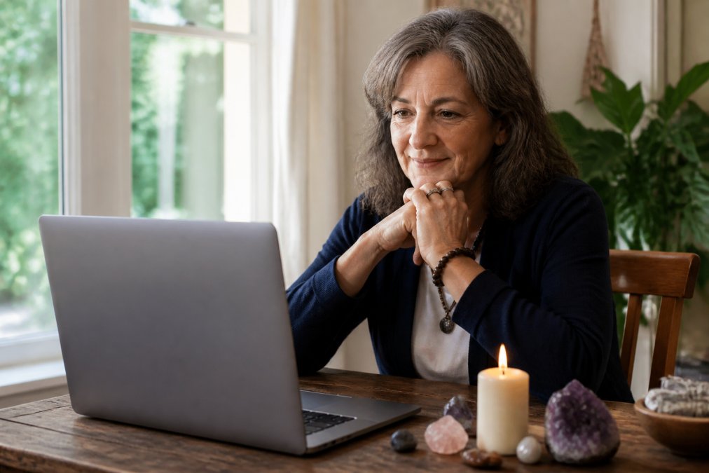 Choosing a Trustworthy Spiritual Mentor Online 1 Woman speaking with an online spiritual mentor from home