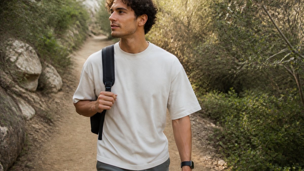 Infographic comparing fabric weight and durability of premium cotton tees for everyday casual wear