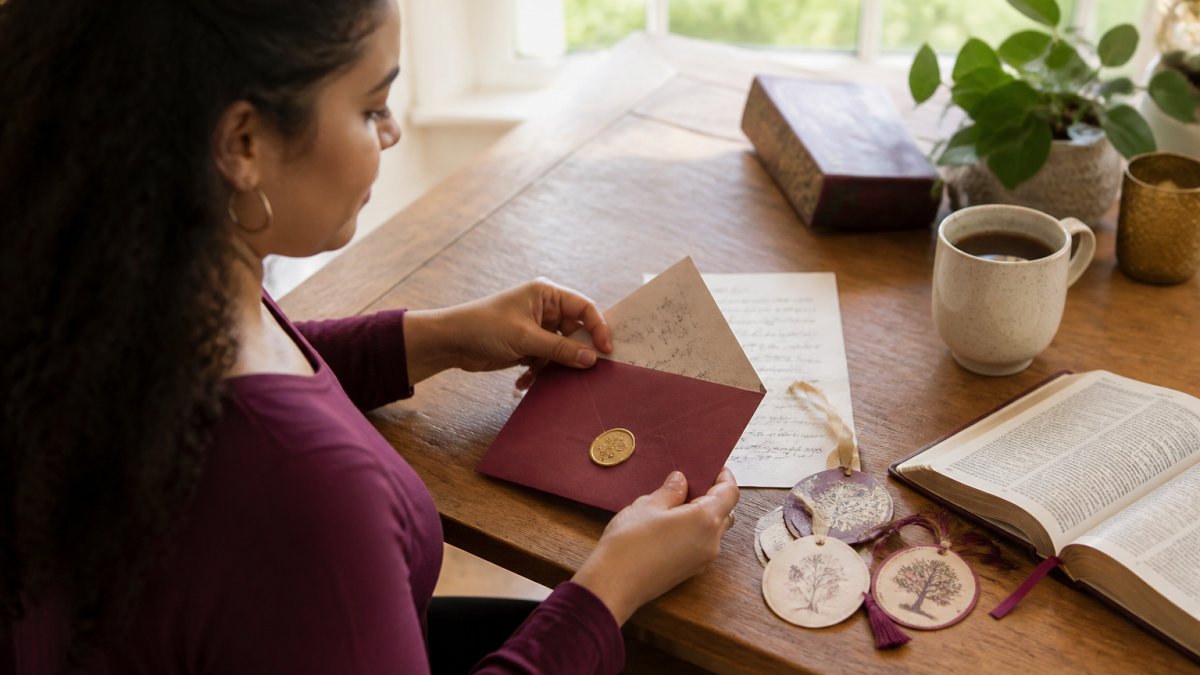 Infographic showing the step-by-step process of unboxing and engaging with faith-based devotional materials