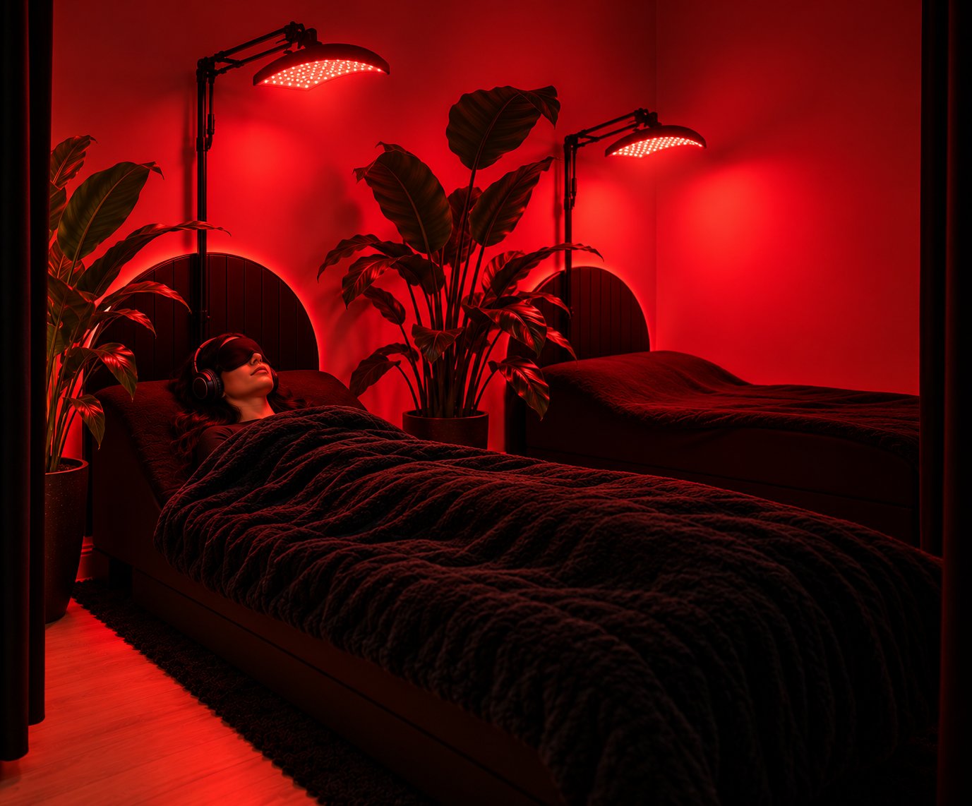 Cinematic Red Light Therapy Lounge