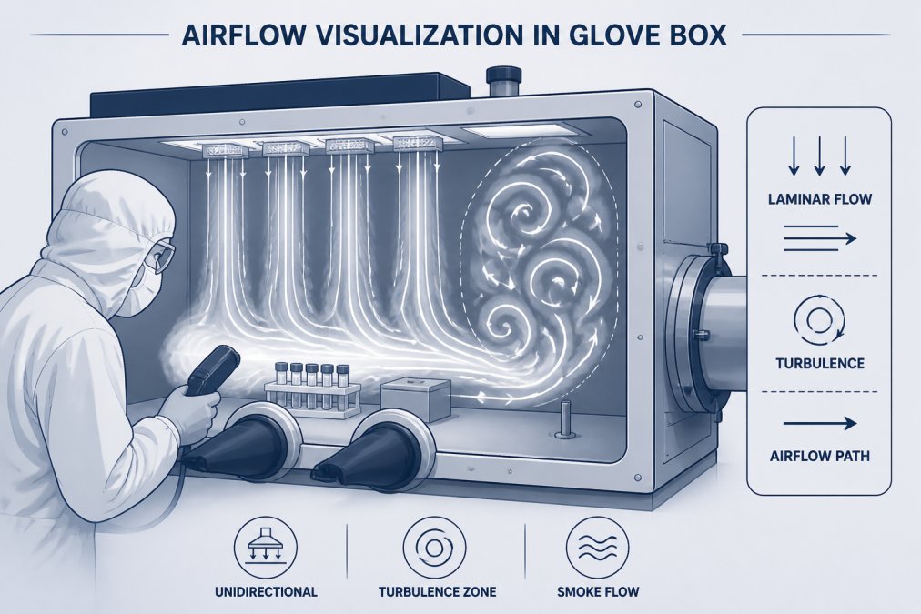 Professional illustration showing cleanroom fogger for glove boxes