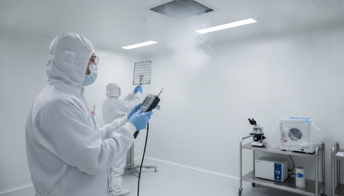 Professional illustration showing HEPA for cleanroom validation services