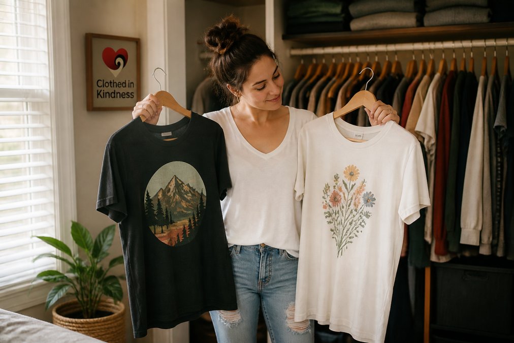 Step-by-step guide for choosing clothing that expresses personality by comparing different graphic tee options