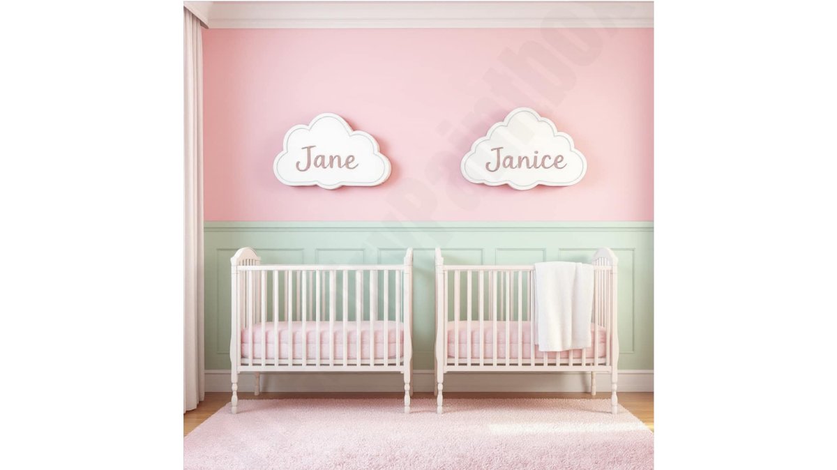 Cloud-Shaped Baby Name Wood Nursery Room Sign